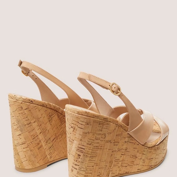 Stuart Weitzman Tan Patent Wedge Sandals - Picture 3 of 9